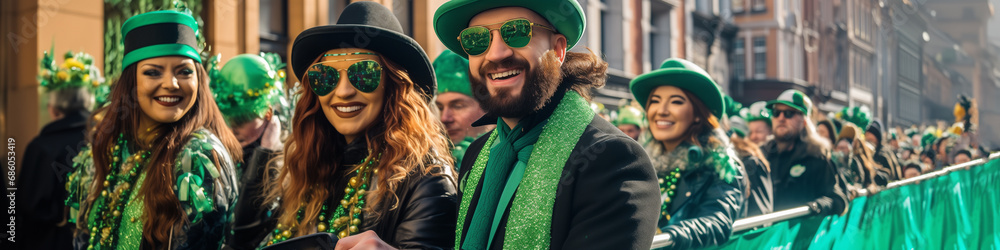Fototapeta premium St Patrick's day concept - parade in Dublin with cheerful people