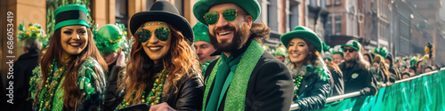 St Patrick's day concept - parade in Dublin with cheerful people photo