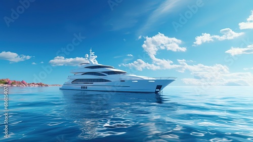 Luxurious yacht gracefully sailing through pristine waters. Opulent, lavish, elegant vessel, leisurely voyage, premium sailing experience, high-end maritime luxury. Generated by AI.
