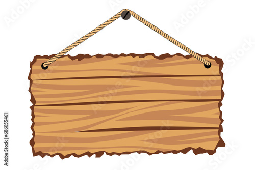 vector illustration of a blank wooden board hanging on a rope