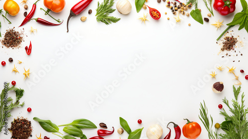 Food frame with Fresh vegetables herbs and spices