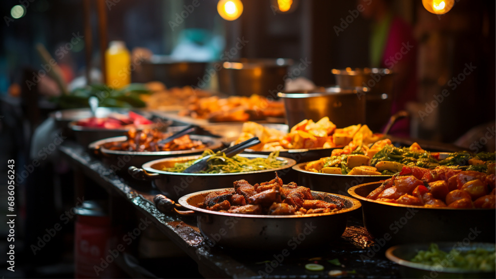 Street food in India, different food stalls Street food in India, different food stalls