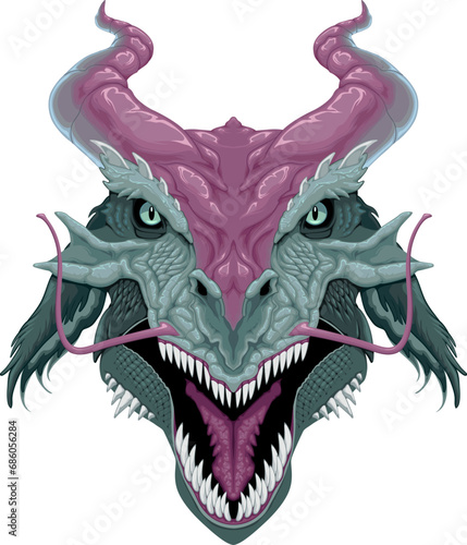 Dragon head, vector isolated animal
