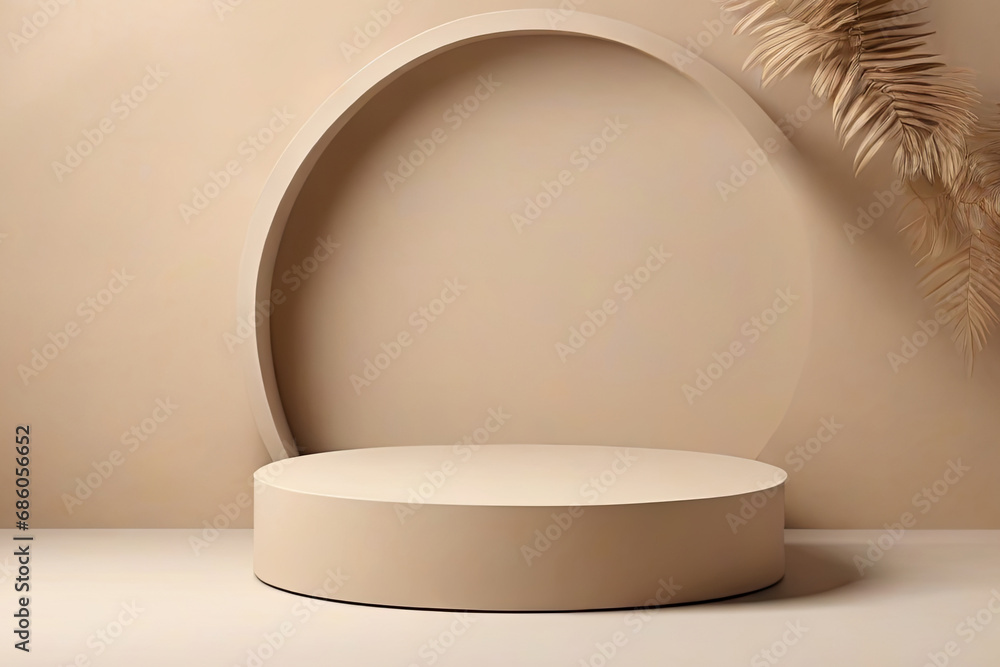 Travertine round podium in serene spa setting perfect for showcasing beauty products Travertine round podium in serene spa setting perfect for showcasing beauty products