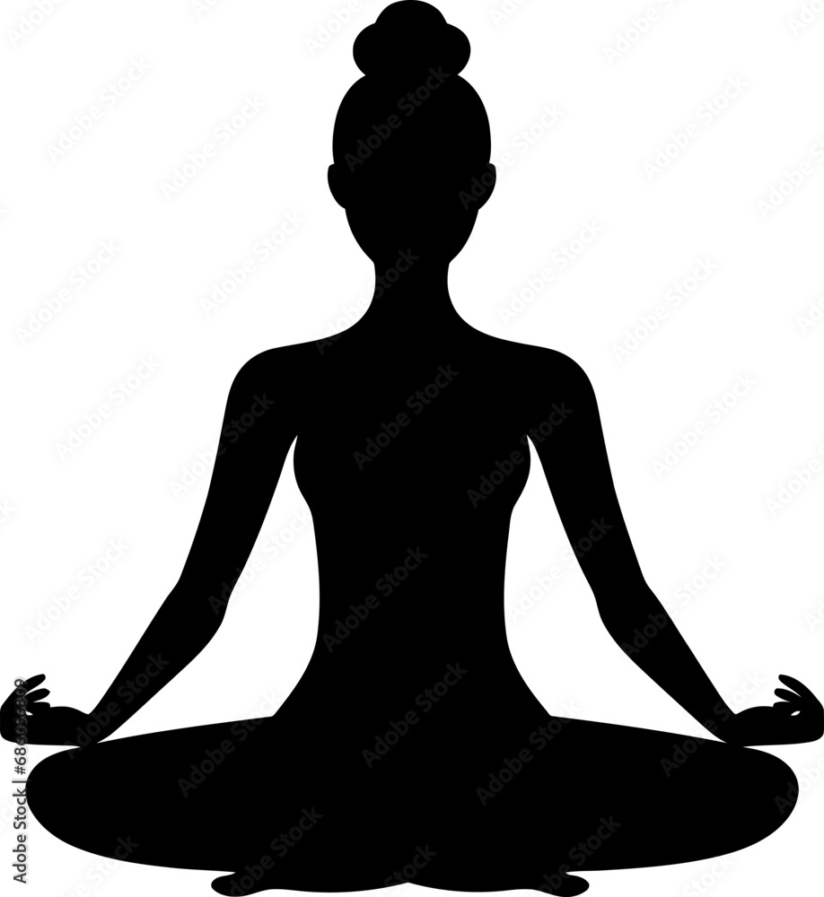 Yoga woman silhouette in black color. Vector template for laser cutting.