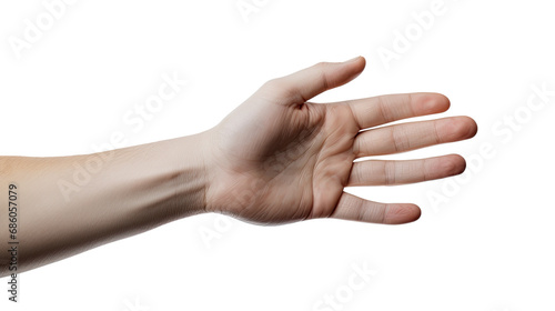 White american old man hand trying to reach something. Isolated on Transparent background. photo