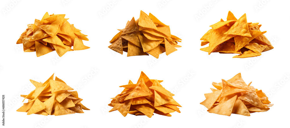 Collection set a pile of nachos isolated on a transparent background Collection set a pile of nachos isolated on a transparent background