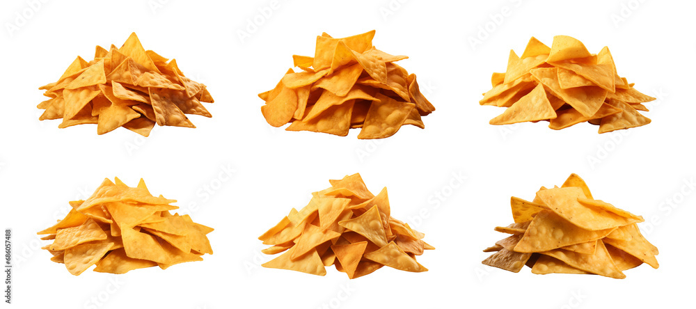 Collection set a pile of nachos isolated on a transparent background Collection set a pile of nachos isolated on a transparent background