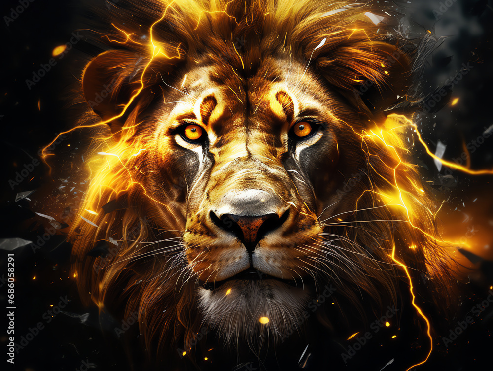 a lion with a fire in its mouth