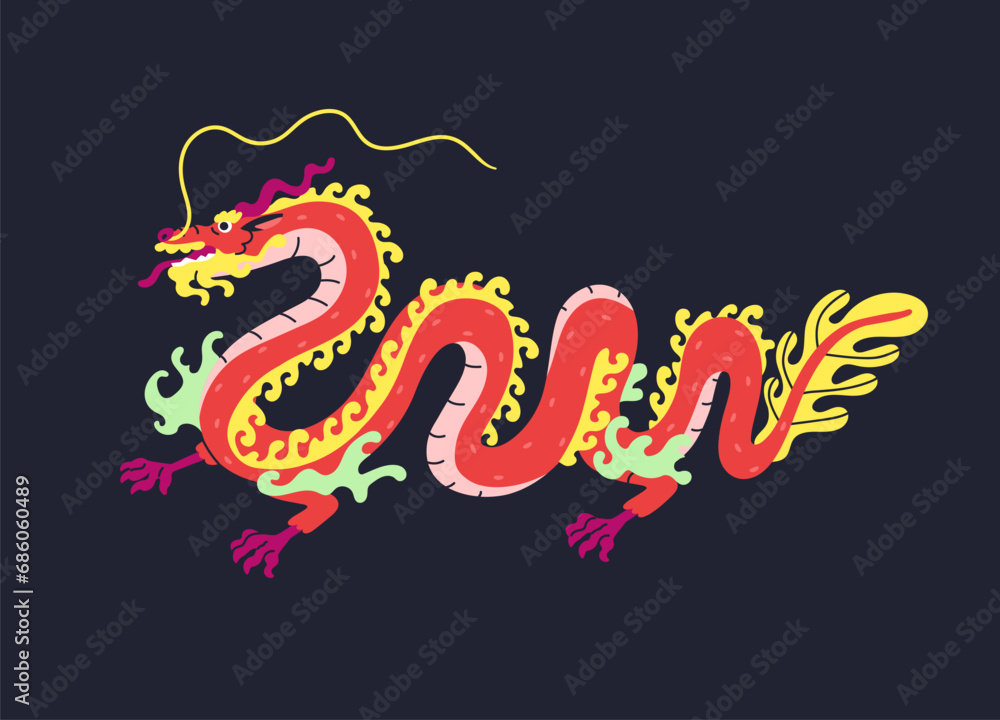 Chinese dragon. Eastern Asian myth monster. Traditional oriental lunar