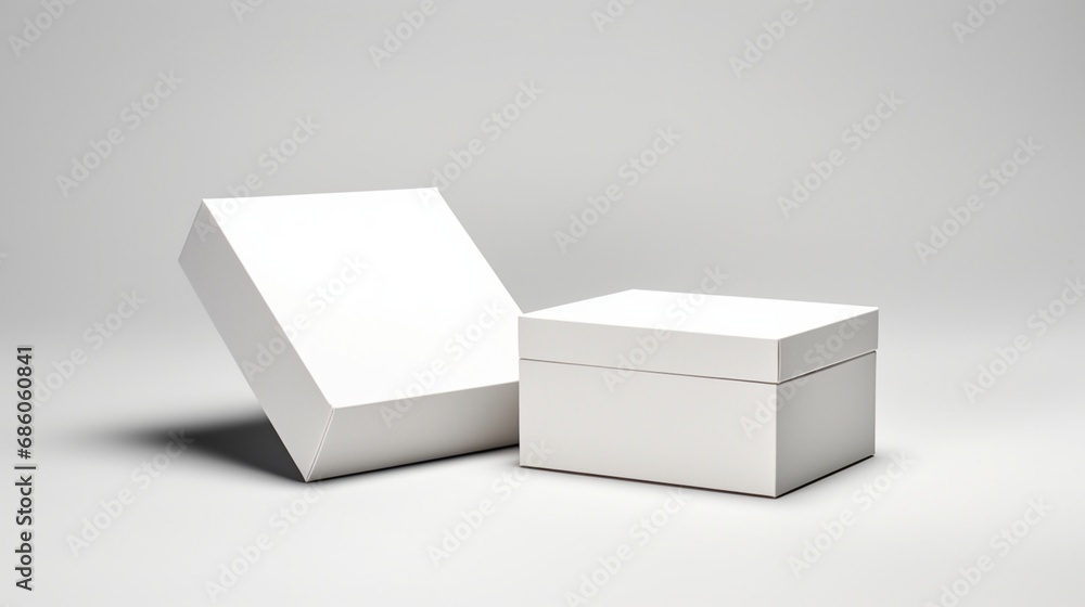 white opened and closed square folding gift box mockup, showcased on a clean white background. white opened and closed square folding gift box mockup, showcased on a clean white background.