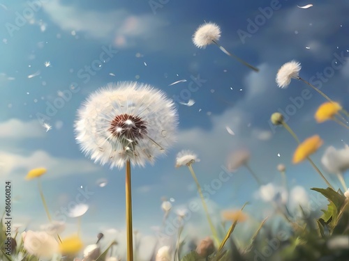 White dandelion flower in the morning  cartoon style