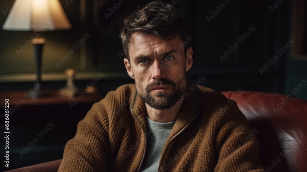 Man at ease on a modern chair in a Scandinavian-inspired setting. Man at ease on a modern chair in a Scandinavian-inspired setting.