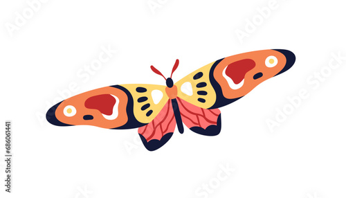 Exotic tropical butterfly flying. Beautiful moth with multicolor wings. Summe...