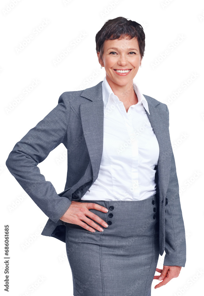 Business, confidence and portrait of mature woman isolated on transparent png background with smile. Happy businesswoman, office manager or professional person with executive career, face and pride Business, confidence and portrait of mature woman isolated on transparent png background with smile. Happy businesswoman, office manager or professional person with executive career, face and pride