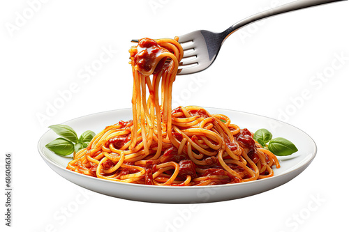 Delicious spaghetti with sauce linguine on a fork On Transparent Background photo