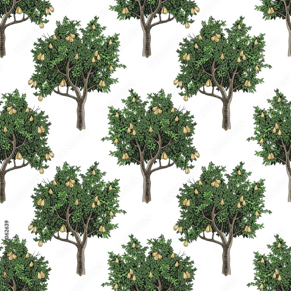 Fototapeta premium Seamless pattern with pear trees