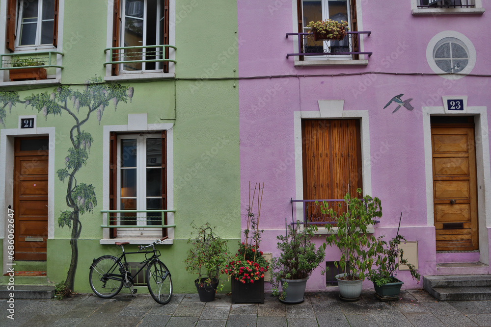 Classic doorway of the colorful Crémieux street