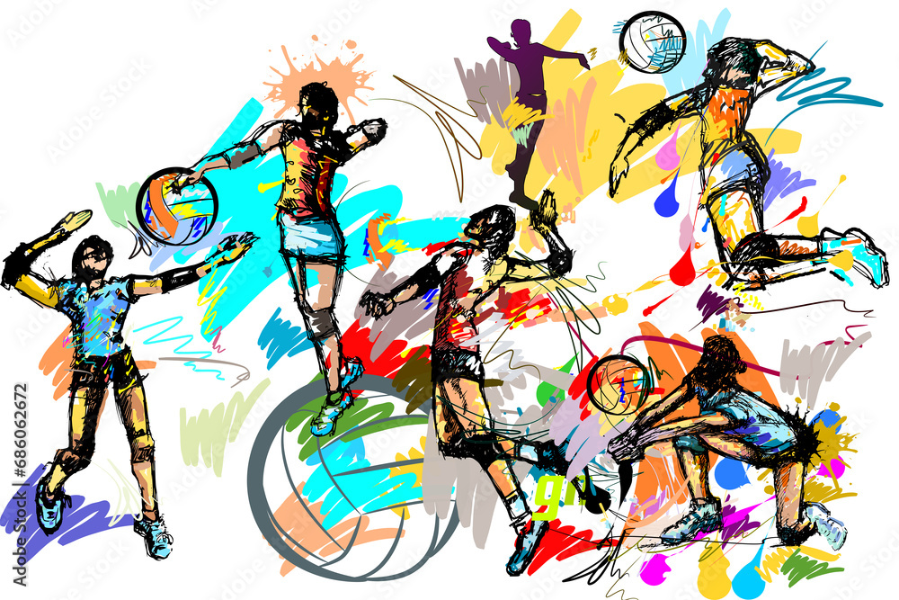 Ball volleyball sport art and brush strokes style.