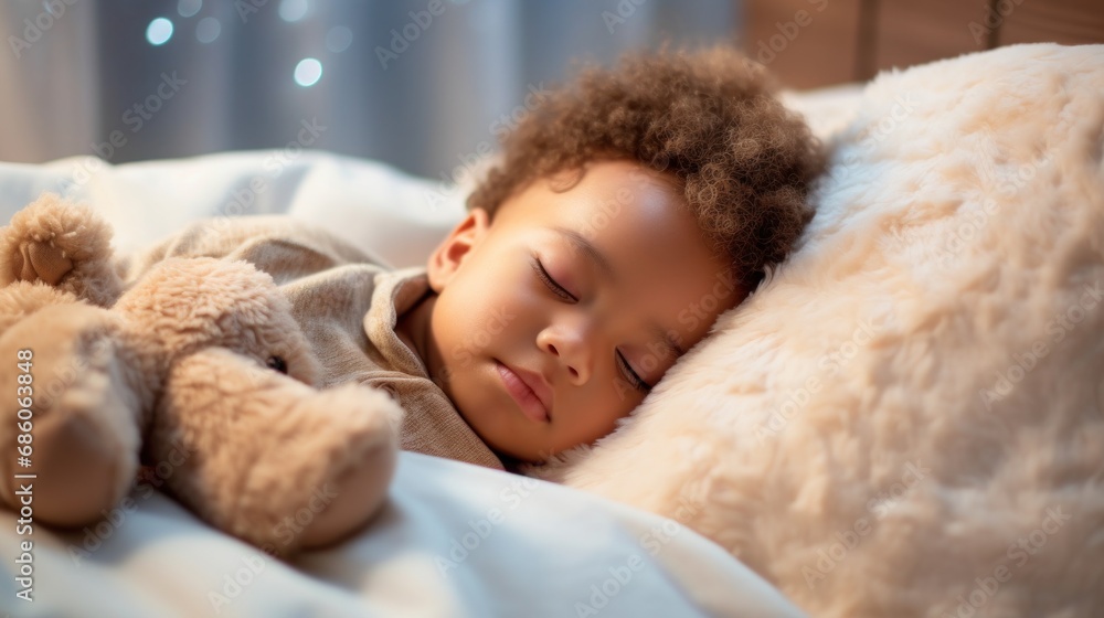 A little one peacefully sleeps in a snug bed in their room. A little one peacefully sleeps in a snug bed in their room.