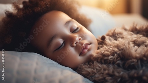 The cute baby naps peacefully in the warm and gentle surroundings.