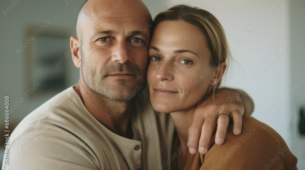 Obraz premium At home in Europe, a couple finds comfort in each other's arms.