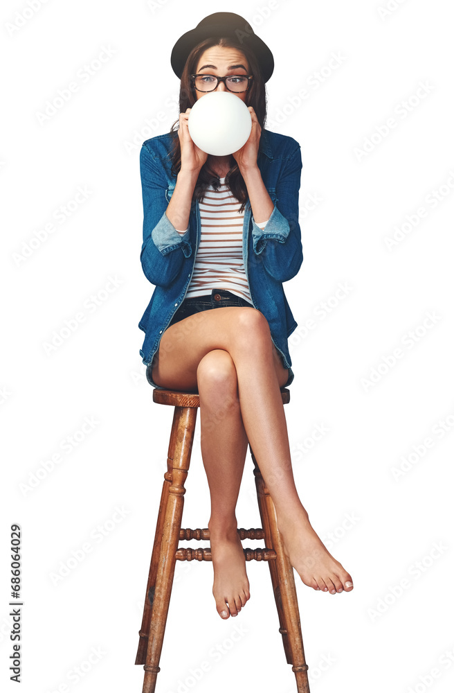 Obraz na plátně Fashion, inflate balloon and woman on chair on isolated, png and transparent background