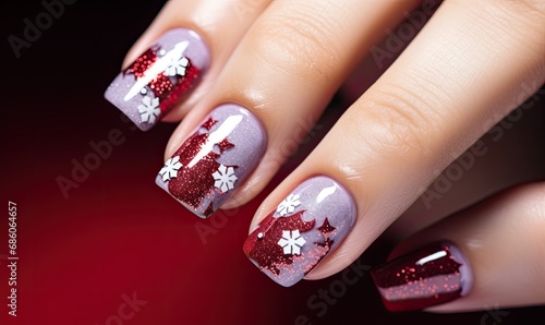 Red and White Manicure on a Woman's Hand