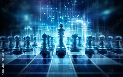 Digital Chess Pieces on a High-Tech Board in Cyberspace