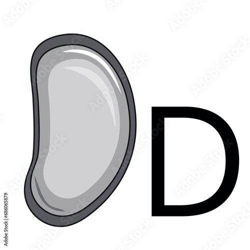 letter design from a medical, iron waste canister folded in the shape of the letter D