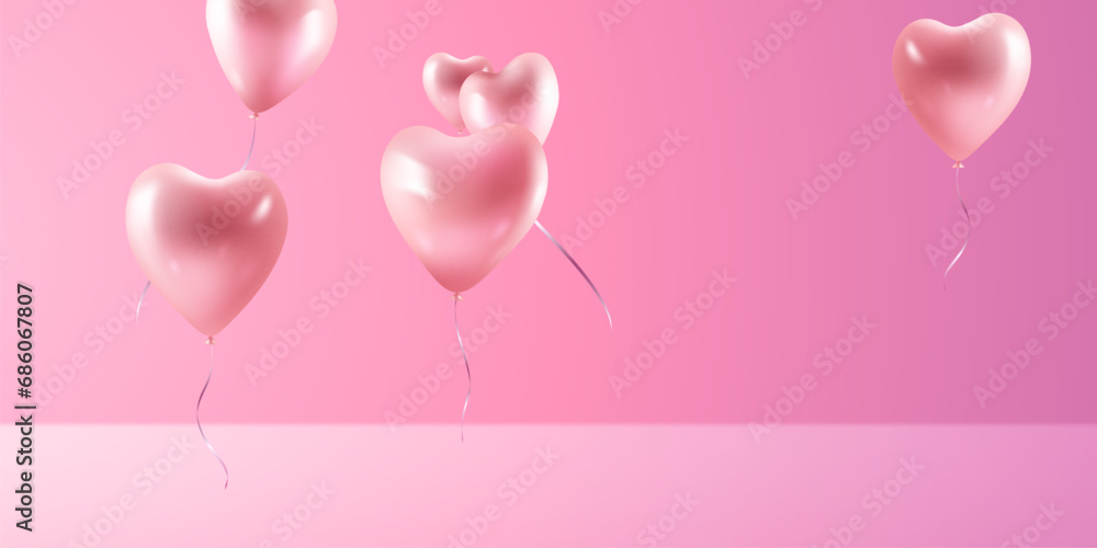 Happy Valentine's Day poster or voucher design. With heart balloons on a beautiful background, vector illustration