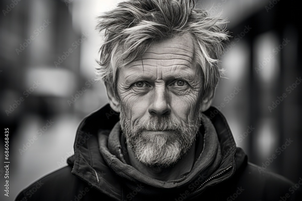 Portrait of an old man in the city. Black and white. Portrait of an old man in the city. Black and white.