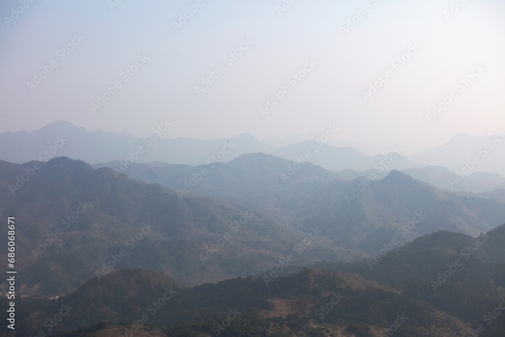 Mountains under the hazy weather