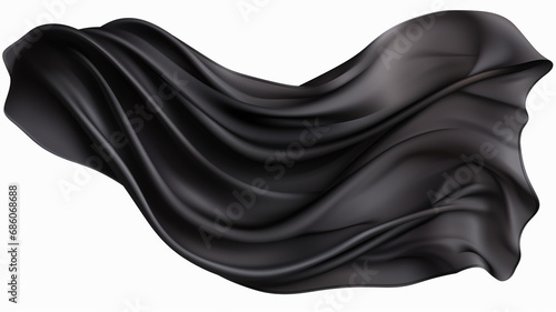 Flying black silk fabric isolated on white background © Yuwarin