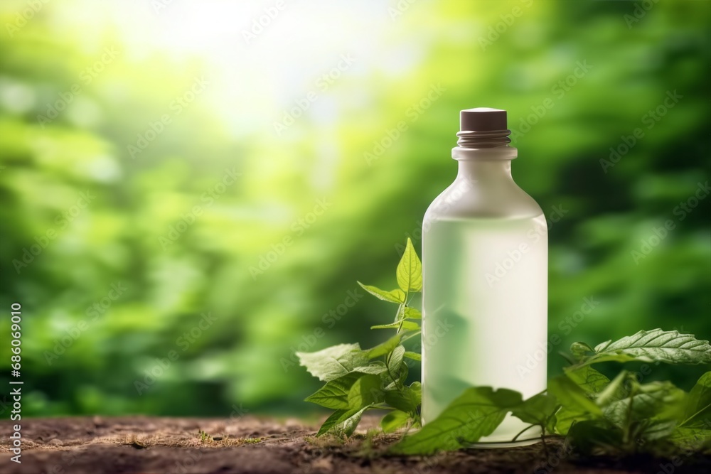 cosmetic bottle on nature background. generative ai. cosmetic bottle on nature background. generative ai.