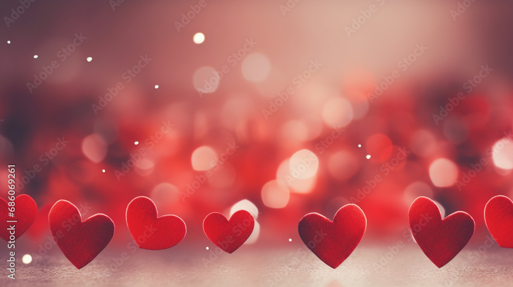 Valentines day background banner - abstract panorama background with red hearts. concept love