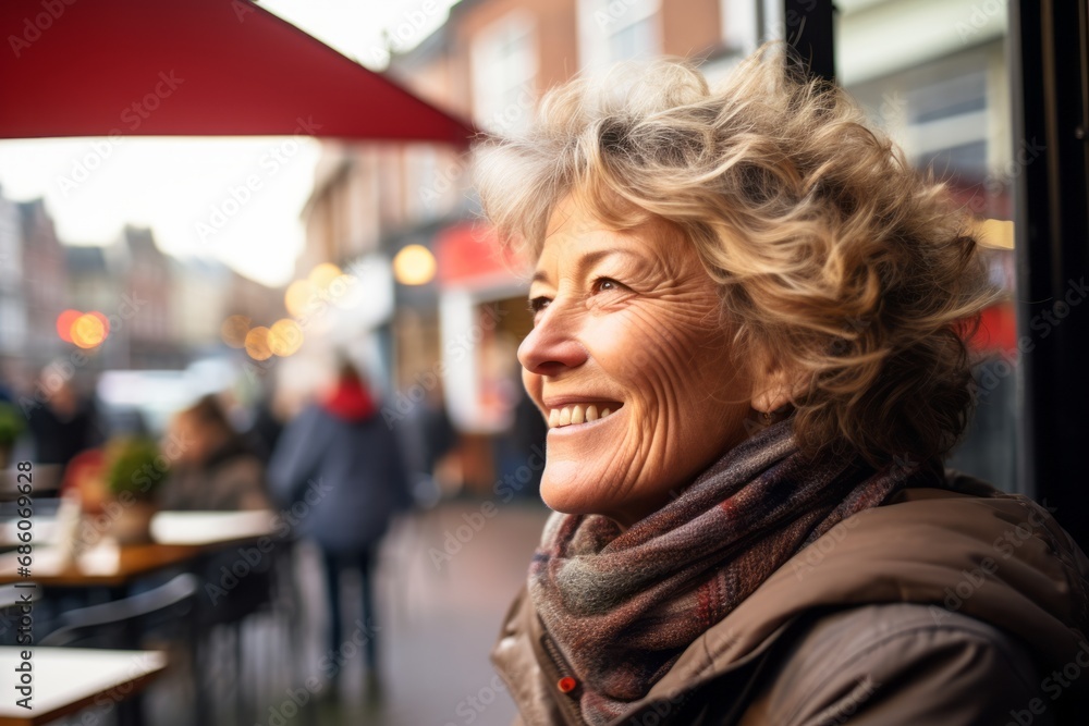 Portrait of a happy senior woman in Paris, France. Outdoor