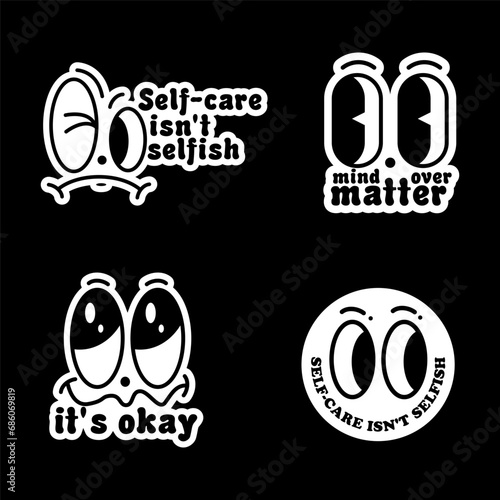 Sticker set Cute vector template decorated with cartoon image and aesthetic quotes graphic design	