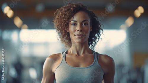 A vibrant gym portrait captures the spirit of a fitness-loving woman.