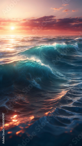 Beautifully Reflecting and Colorful Ocean Waves During a Fantastic Sunset