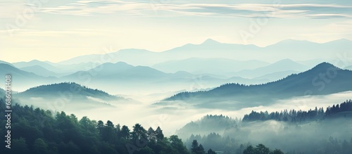 Foggy hills Morning scenery Copy space image Place for adding text or design © Gular