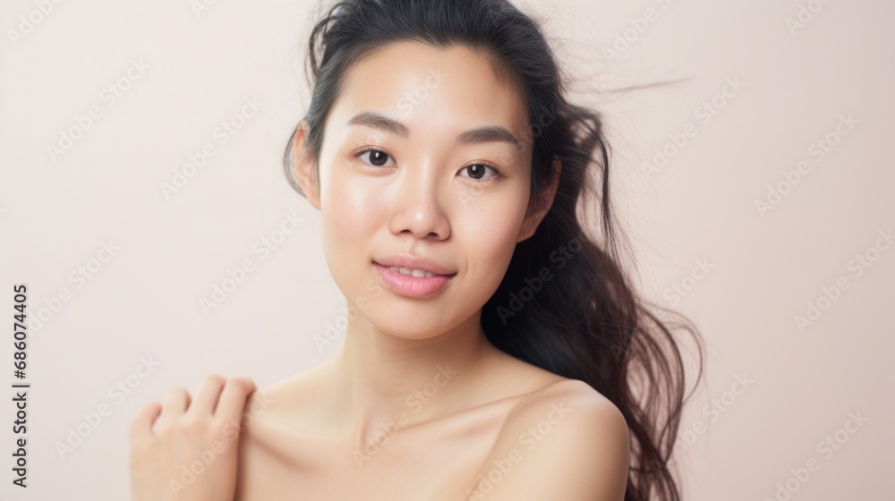 Genuine beauty shines through the closeup portrait of an Asian woman with imperfections. Genuine beauty shines through the closeup portrait of an Asian woman with imperfections.