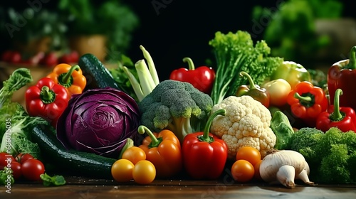 Food background with assortment of fresh organic vegetables