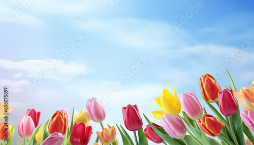 Dutch tulips on the background of the sky  easter concept
