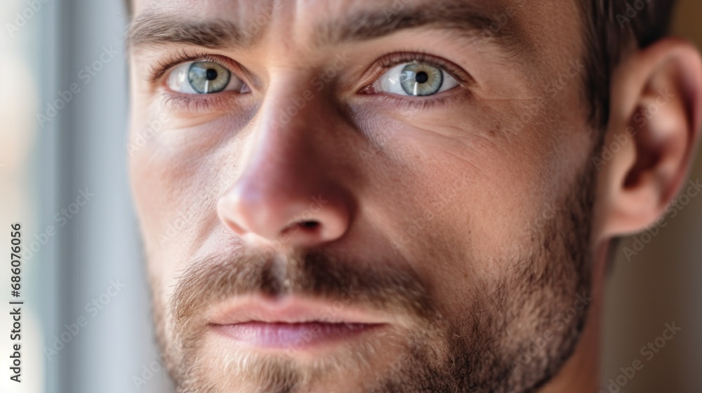 Tight shot capturing the intensity in a man's stare. Tight shot capturing the intensity in a man's stare.