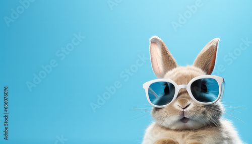 Hare in sunglasses on blue background, easter concept © terra.incognita