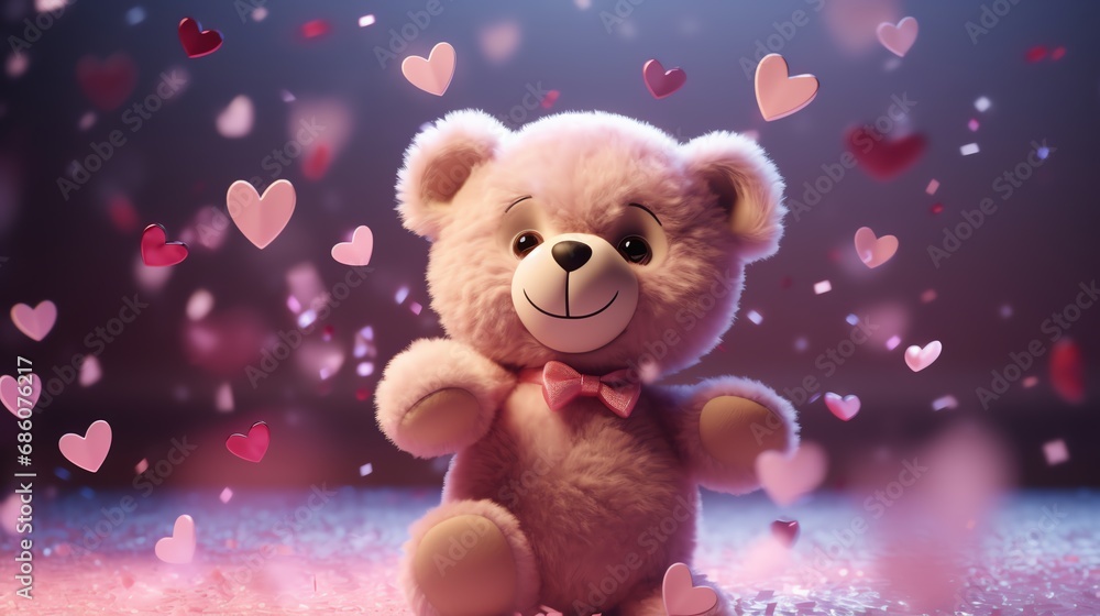 Hyper realistic super cute teddy bear holding big shiny heart. Happy Valentine's day greeting card. AI generated image Hyper realistic super cute teddy bear holding big shiny heart. Happy Valentine's day greeting card. AI generated image