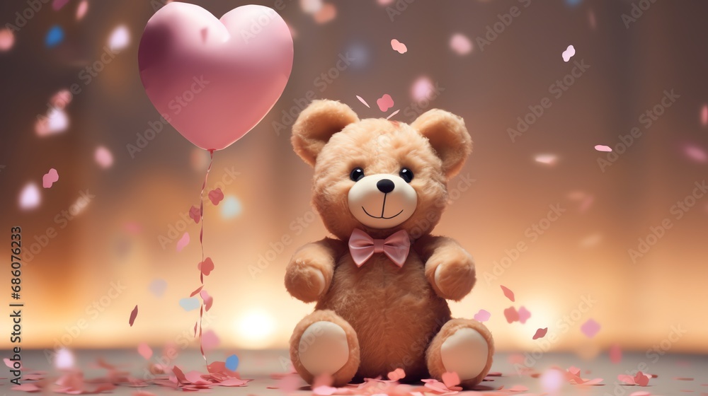 Hyper realistic super cute teddy bear holding big shiny heart. Happy Valentine's day greeting card. AI generated image Hyper realistic super cute teddy bear holding big shiny heart. Happy Valentine's day greeting card. AI generated image