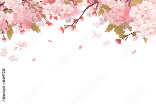 Greeting card template of сherry blossom flowers and branches in vector watercolor style. 