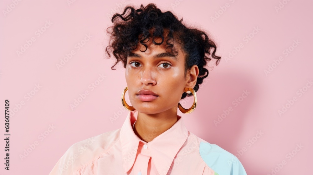 Closeup of a stylish lady in trendy attire with varied hairstyles. Closeup of a stylish lady in trendy attire with varied hairstyles.